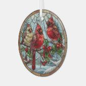 Winter Cardinals on Berry Branches  ガラスオーナメント (正面左)