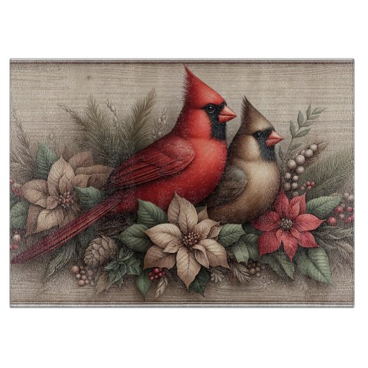 Winter Cardinals Rustic Cutting Board カッティングボード (正面)