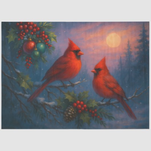 Winter Cardinals Under the Solstice Moon Decoupage 薄葉紙 (正面)