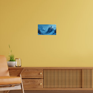 Winter Castle Mountain Fantasy Landscape ポスター