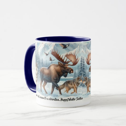 Winter Celebration Wildlife in Winter Snow Mug マグカップ (正面左)