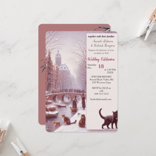 Winter Celebrations in the Snow, with Kittens 招待状 (正面/裏面インサイチュ)