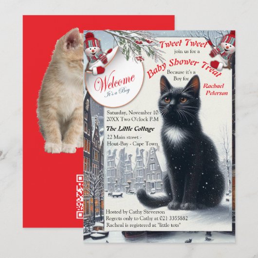 Winter Celebrations in the Snow, with Kittens 招待状 (正面/裏面)