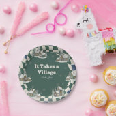 Winter Checkered "It Takes a Village" baby shower ペーパープレート (パーティー)
