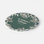 Winter Checkered "It Takes a Village" baby shower ペーパープレート (アングル)