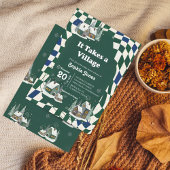 Winter Checkered "It Takes a Village" baby shower 招待状