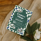 Winter Checkered "It Takes a Village" baby shower 招待状