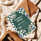 Winter Checkered "It Takes a Village" baby shower 招待状