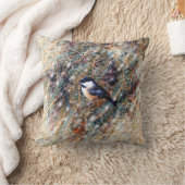 Winter Chickadee Bird Pine Branch Snow クッション (ブランケット)