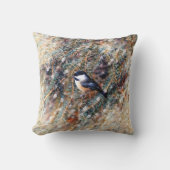 Winter Chickadee Bird Pine Branch Snow クッション (正面)