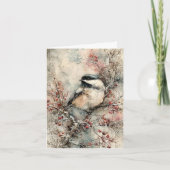 Winter Chickadee Watercolor Christmas Card – Peace シーズンカード (正面)