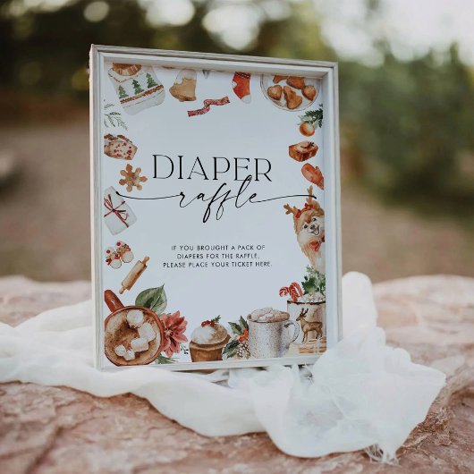Winter Christmas Baby Shower Diapers Raffle Sign 台座サイン