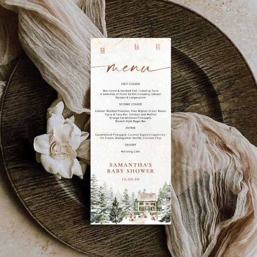 Winter Christmas Baby Shower Flat Menu メニュー