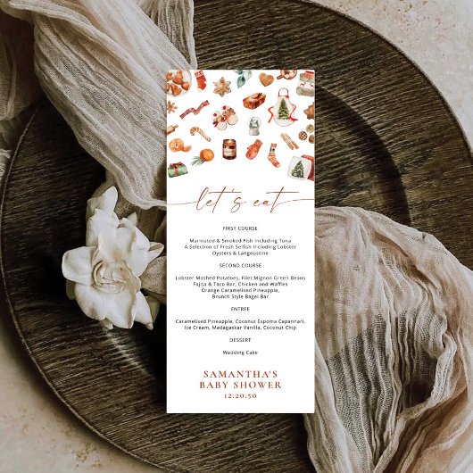 Winter Christmas Baby Shower Flat Menu メニュー
