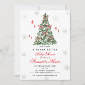 Winter Christmas Baby Shower Invitation | Red Bow 招待状 (正面)