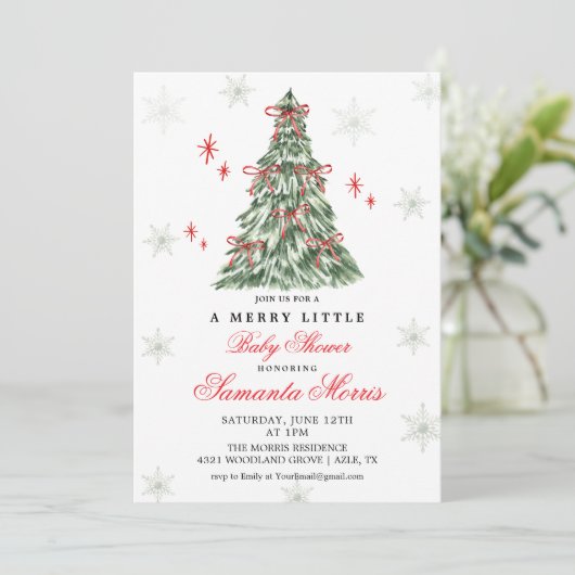 Winter Christmas Baby Shower Invitation | Red Bow  招待状 (スタンド正面)