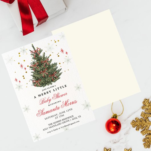 Winter Christmas Baby Shower Invitation | Red Bow  招待状