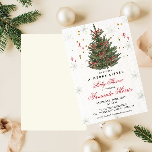 Winter Christmas Baby Shower Invitation | Red Bow  招待状