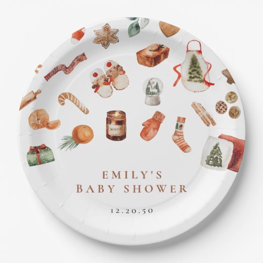 Winter Christmas Baby Shower Paper Plates ペーパープレート (正面)