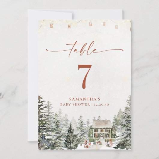 Winter Christmas Baby Shower Table Number Card (正面)
