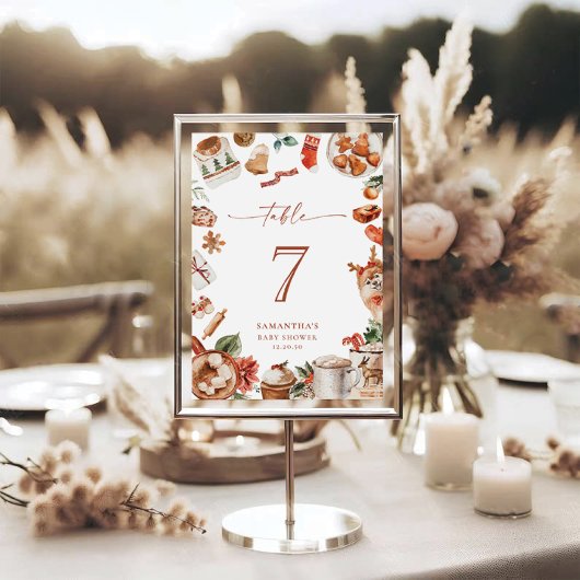 Winter Christmas Baby Shower Table Number Card