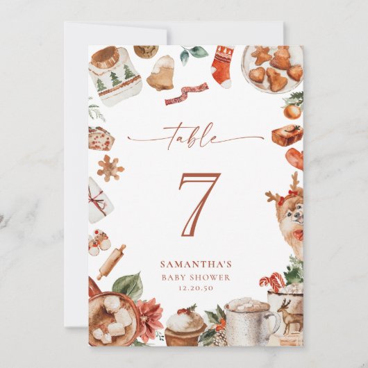 Winter Christmas Baby Shower Table Number Card (正面)