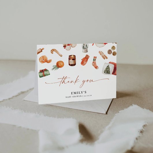 Winter Christmas Baby Shower Thank You Card サンキューカード