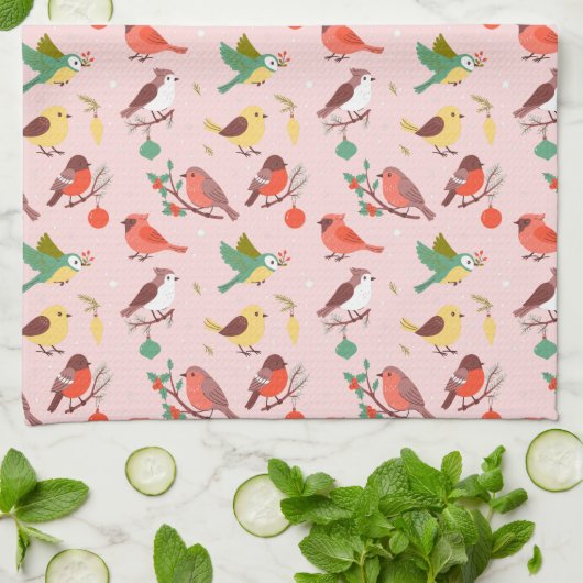 Winter Christmas Birds キッチンタオル (折り畳み)