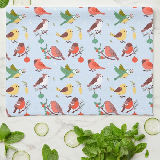 Winter Christmas Birds キッチンタオル (折り畳み)