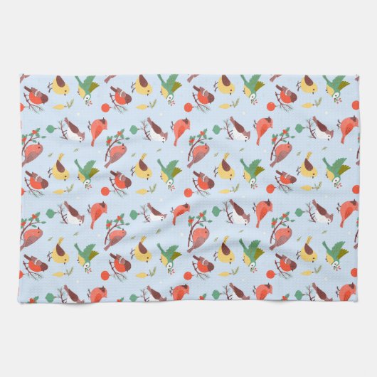 Winter Christmas Birds キッチンタオル (横)