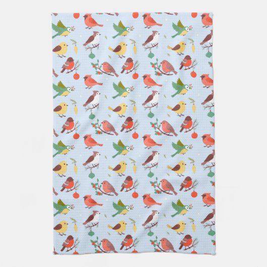 Winter Christmas Birds キッチンタオル (縦)