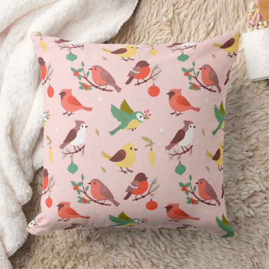 Winter Christmas Birds クッション (ブランケット)