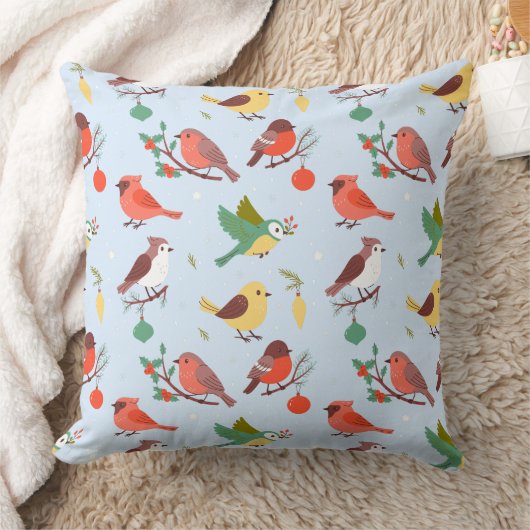 Winter Christmas Birds クッション (ブランケット)