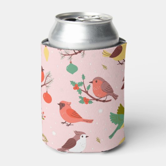 Winter Christmas Birds Custom Name 缶クーラー (缶正面)