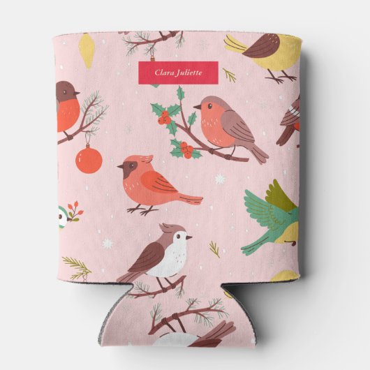 Winter Christmas Birds Custom Name 缶クーラー (裏面)