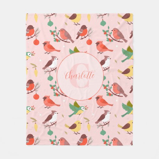 Winter Christmas Birds Personalized フリースブランケット (正面)