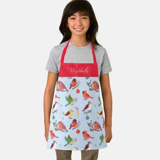 Winter Christmas Birds Personalized Kids エプロン (インサイチュ)