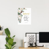 Winter Christmas Floral Wedding Welcome Sign ポスター (ホームオフィス)