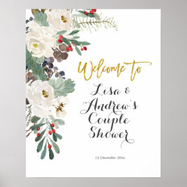 Winter Christmas Floral Wedding Welcome Sign ポスター