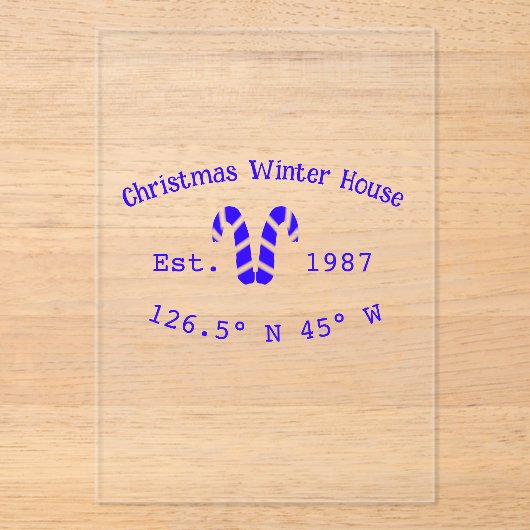 Winter Christmas house blue candy canes est. Year  アクリル招待状 (正面)