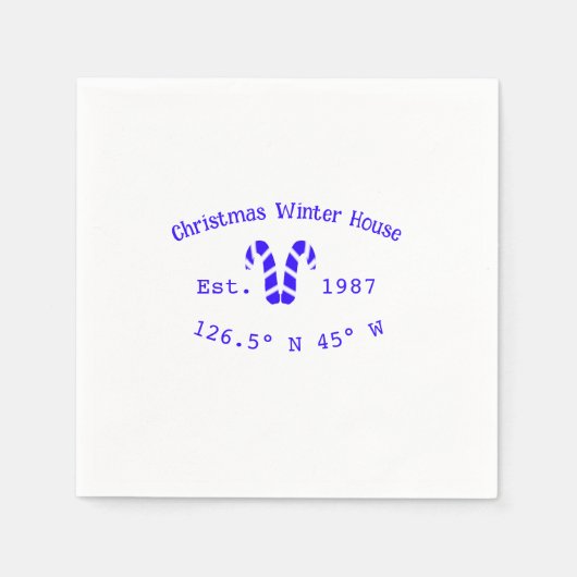 Winter Christmas house blue candy canes est. Year  スタンダードカクテルナプキン (正面)