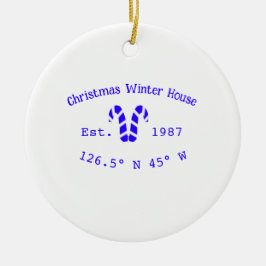 Winter Christmas house blue candy canes est. Year  セラミックオーナメント