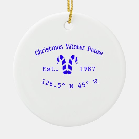 Winter Christmas house blue candy canes est. Year セラミックオーナメント (正面)