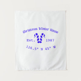 Winter Christmas house blue candy canes est. Year  タペストリー