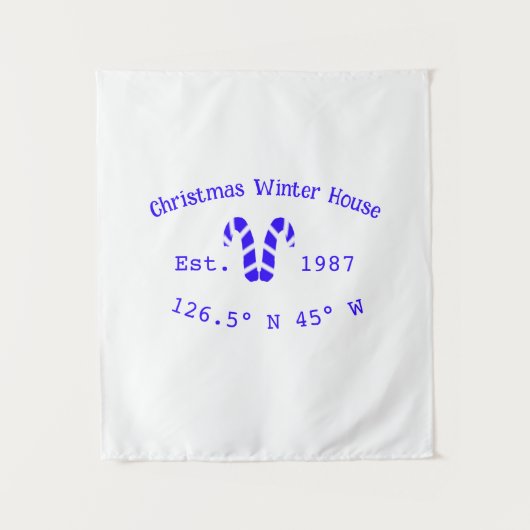 Winter Christmas house blue candy canes est. Year  タペストリー (正面)