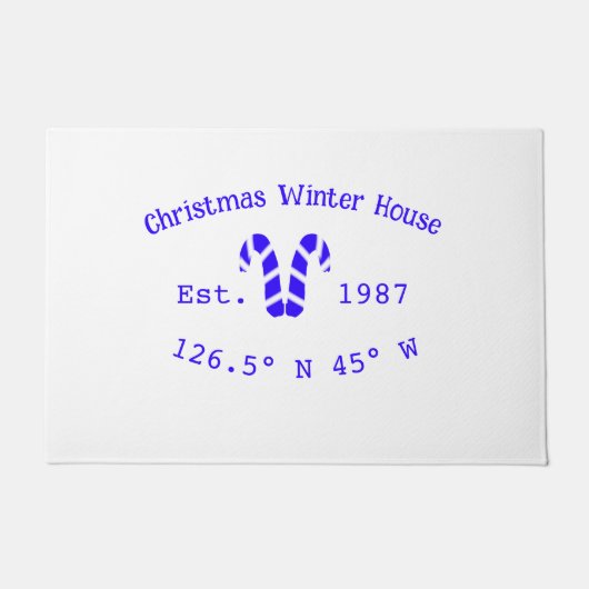 Winter Christmas house blue candy canes est. Year  ドアマット (正面)