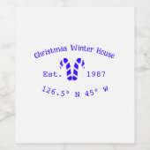 Winter Christmas house blue candy canes est. Year  ワインラベル (シングルラベル)