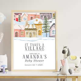 Winter Christmas It takes a Village Baby Shower ポスター