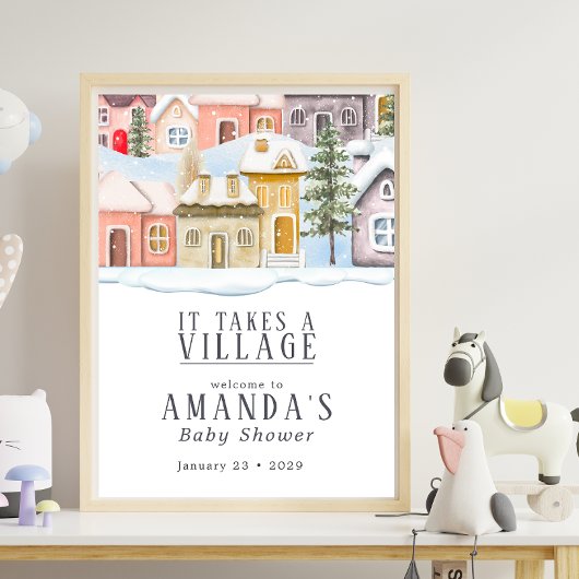 Winter Christmas It takes a Village Baby Shower ポスター