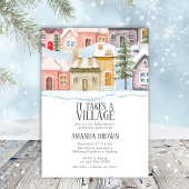 Winter Christmas It takes a Village Baby Shower  招待状